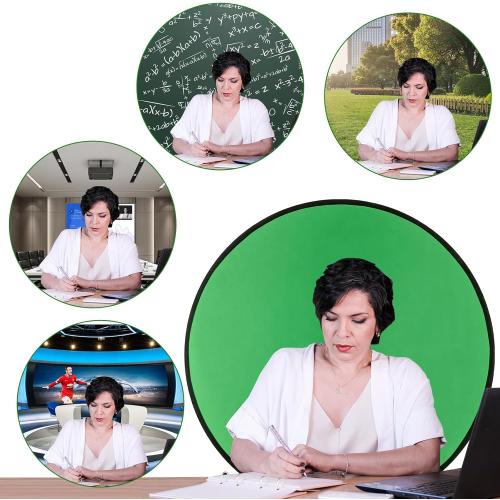 Cosmos 1 Pc Green Screen Backdrop 43 in / 110 cm Diameter Foldable Portable Photography Background Green Screen Chroma Key Backdrop for Photography Photo Video Studio, Live Streaming, Video Meeting