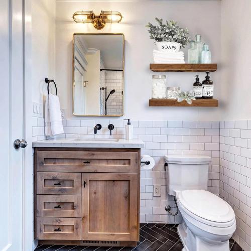 QEEIG Bathroom Floating Shelves for Wall - 15.7 Wall Mounted Shelf Over Toilet Farmhouse Home Decor Display Bookshelf Small 15.7 x 6.7 inch Set of 2, Rustic Brown (008-40BN)