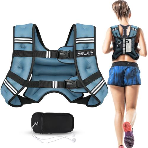 15lb Blue BAGAIL Weighted Vest, 15lb Weight Vest with Detachable Phone Pouch, Rucking Vest for Women, Men, Walking, Weight Loss, Training, Running