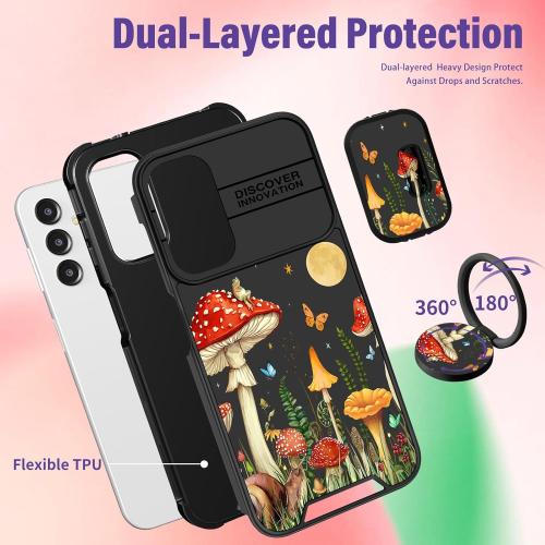 for Samsung Galaxy A16/A17 5G Phone Case - Women Girls Cute Phone Cover Girly Pretty Aesthetic Mushroom Unique Design with Camera Cover Ring Stand Funda for Galaxy A16/A17 5G Case