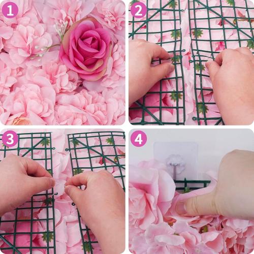 Zythrem Pink Flower Panels 12-Pack Rose Flower Wall Backdrop 15×15 Inch Artificial Silk Flower Panels 3D Pink Floal Backdrop for Wedding Birthday Party Home Event Photography Background