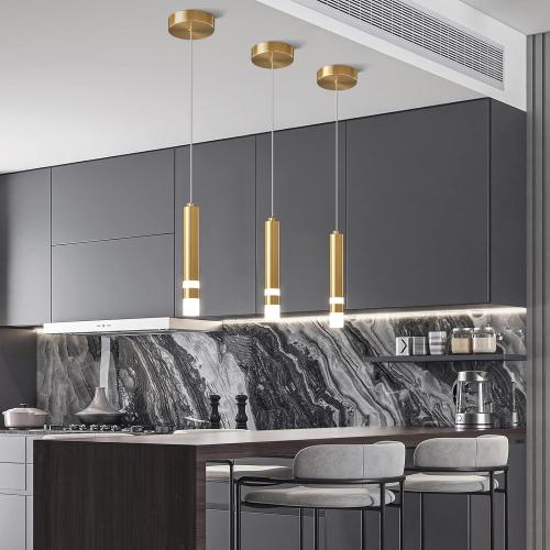 Modern Pendant Light Kitchen Fixture Dimmable LED Gold Mini Pendant Lighting fo Kitchen Island Bedroom Bedside Table Small Pendant Lights (3-Pack)