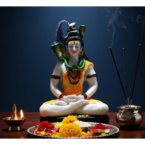 Esplanade Resin Shiva Shiv Adiyogi Natraj Idol Murti Figurine for Pooja at Home and mandir - 9 Inches - Multi