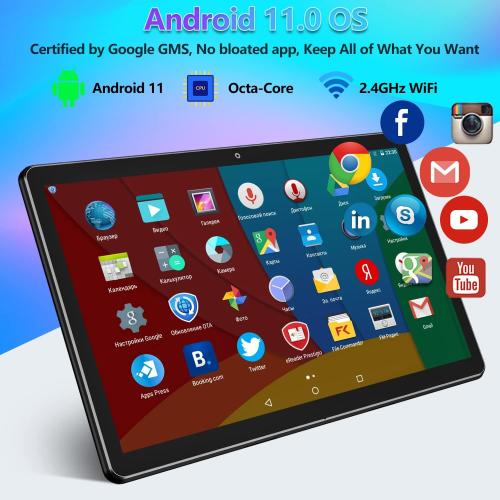 Black Tablet 10.1 Octa-Core Android 11 Tablet, 64GB Storage Tablets with Keyboard, Stylus Pen, Dual 13MP 5MP Camera, WiFi, Bluetooth, GPS, 512GB Expand Support, IPS Full HD Display