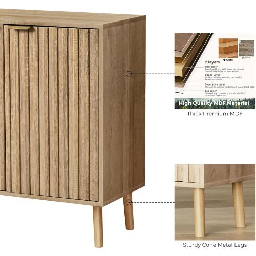 Fluted Storage Cabinet, Free Standing Buffet, Wood Sideboard, Multifunctional Accent Storage for Living Room, Hallway, Entryway, Dining Room (1, Oak)