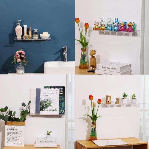 Clear Acrylic Floating Shelves Set of 4 for Lego Sets Funko Pop Collectibles Kids Bookshelf Figures Plant Picture Photo Modern Wall Ledge Floating Shelf for Bedroom Decor Living Room Wall Shelf