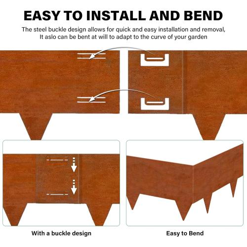 Cor-Ten Steel Landscape Lawn Edging, 40 L x 5 H,6 Pack Steel Edging for Landscaping,Metal Landscape Edging, Metal Edging for Landscaping(180 Degree Bend, Rusted)