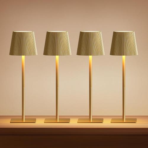 LUTEC 4 Pack Cordless Table Lamp,6000mAh Rechargeable Battery Operated Desk Lamp,Two Adjustable Heights,Waterproof, Touch Control & 3 Color Stepless Dimming for Restaurant/Bedroom/Bars/Outdoor (Gold)