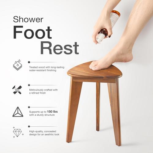 HOLANA 18 Corner Shower Foot Rest - Wooden Showers Stool Seat for Shaving Legs - Small Shower Benches for Inside Shower - Waterproof Bath Step Stools Bench for Bathroom (Height - 18in, Acacia)