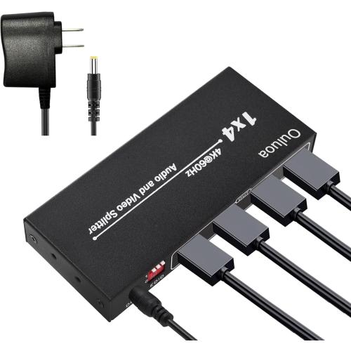 HDMI Splitter 1 in 4 Out 4K@60Hz, HDCP Bypass Support, Lossless Signal Distribution with EDID Mode, Plug and Play Multi Display Splitter for Home Office Commercial Use