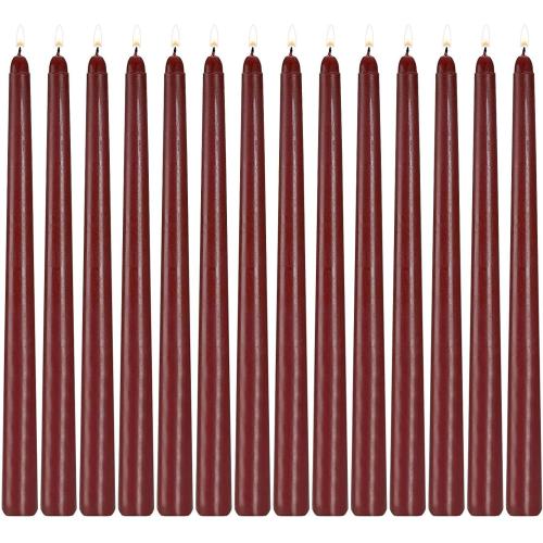 14 Pack Dark Red Taper Candles 12 Inch Tall 3/4 Inch Thick Burn 10 Hours (Burgundy)
