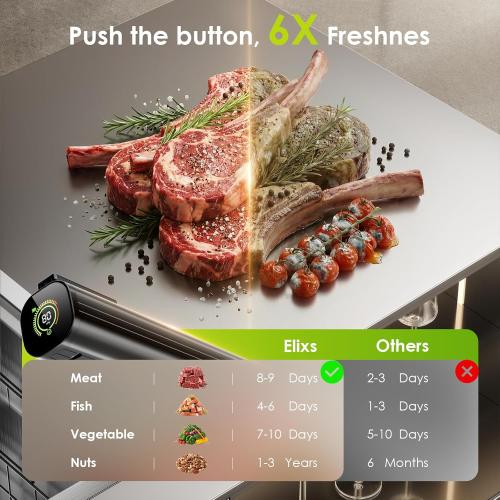 Elxis Vacuum Sealer, Portable handheld Vacuum Sealer   30 Reusable Vacuum Bags, Portable Food Sealer, With LED pressure display, 2-Speed Pressure Control (60/80 Kpa)