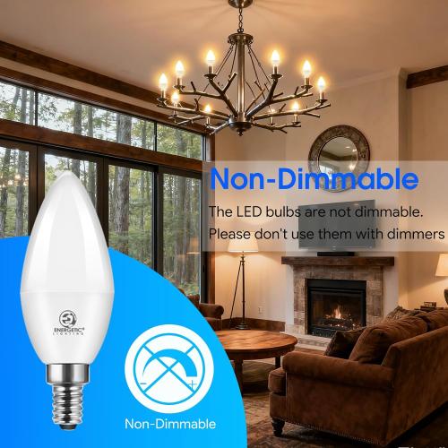 Energetic E12 LED Candelabra Light Bulbs 5.5W (60 Watt Equivalent), 2700K Soft White, 600LM Chandelier Light Bulbs, B11 Candle Bulbs for Ceiling Fan, CA 80 Recessed Can Light, Non-Dimmable, Pack of 6