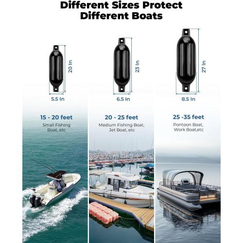 KEMIMOTO Boat Fenders Boat Bumpers for 15-35ft Boat, 4 Pack Inflatable Boat Fenders Bumpers with 4 Ropes, Boat Bumpers for Docking, Fit for Pontoon Boat Bass Boat and Jon Boat