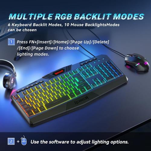 Redragon S101-3 PRO Gaming Keyboard and Mouse, RGB Backlit Programmable Keyboard Mouse with Software, Independent Macro Record Keys, Value Combo Set, New Update Version