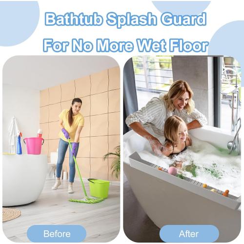 Longer Bathtub Splash Guard for Tub Kids, Bathtub Water Guards Play Shelf for Bathing, Toy Tray Caddy Holder for Tub, Silicone Tub Splash Guard Prevent Water Spills in Bathroom (2.6FT, Grey)