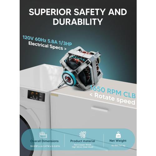 4681EL1008A Dryer Motor Assembly, Fit for L-G Dryer Motor DLE5977S, 4681EL1002A, 4681EL1008B, 4681EL1008H, Ken-More Dryer 79661623310, 79661412410 Series Etc, by BOGDA