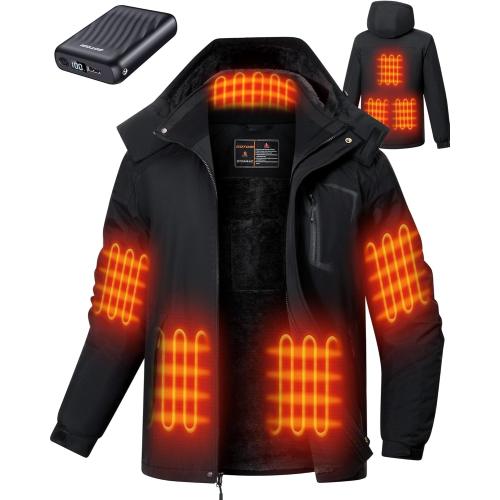 Heated Jackets for Men with 12V 18400mAh Battery Pack, Heated Coat with 8 Heated Zones, Winter Waterproof Ski Jacket