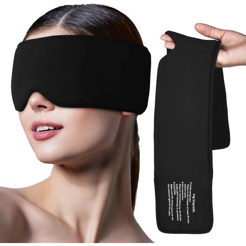 Migraines Puffy Eyes Relief Cooling Eye Mask: Cold Compress Ice Pack for eyes & forehead - Headache sinus after surgery dark circles therapy - FSA/HSA - Large Soft Thick Gel Comfortable flexible Black