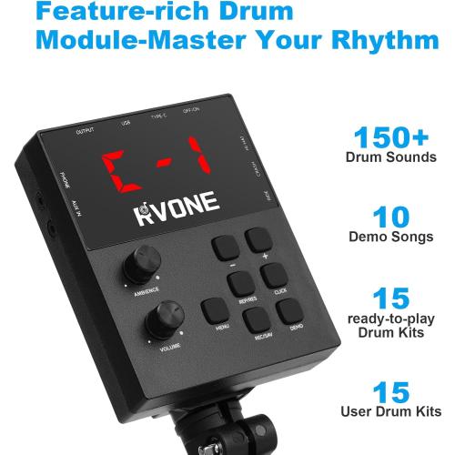 Electric Drum Set with Kick Hammer Pedal, Electronic Drum Kit for Kids Adult Beginner with 150 Sounds, 10 Cymbals, 4 Quiet Mesh Pads, all-in-one drum set with Throne, Headphones, Sticks