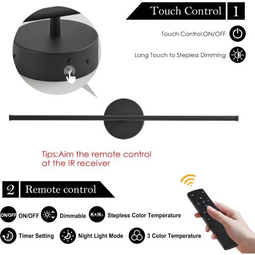 KARTOOSH Removable Battery Operated Wall Sconces Set of Two | 28.3 Inch Black Wireless Wall Sconces with Remote 350°Rotate 3 CCT & Dimming for Living Room, Bedroom, Hallway