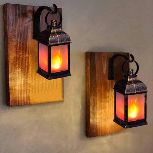ZKEE Vintage Style Decorative Lanterns, Flame Effect LED - Golden Brushed Black, Timer (Set of 4)