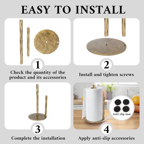 Paper Towel Holder, Hand-Forged Vintage Gold Paper Towel Stand Holder, Kitchen Heavy Duty Solid Metal Countertop Roll Paper Organizer