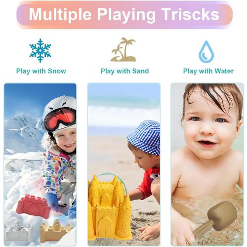 IOKUKI Beach and Sand Castle Kit, 12 PCS Sand Toys for Kids Outdoor with Sand Castle Bucket, Molds, Rake and Shovel, Great Toys for Beach