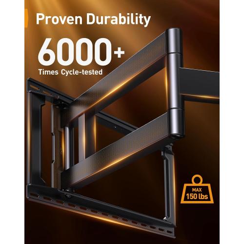 Black 42-90 Perlegear Long Arm Full Motion TV Wall Mount for 42–90 Inch TVs up to 150 lbs, 40″ Long Extension, Pre-Assembled Corner TV Mount with Full Swivel, Tilt, Fits 8″/12″/16″/24″ Studs, Max VESA 800x400mm