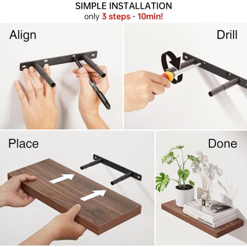 BAYKA Floating Shelves for Wall, Wall Mounted Rustic Wood Shelves for Bathroom, Bedroom, Living Room, Kitchen,Small Hanging Shelf for Books/Storage/Room Decor (Walnut-Like, Set of 3, 15.7in)