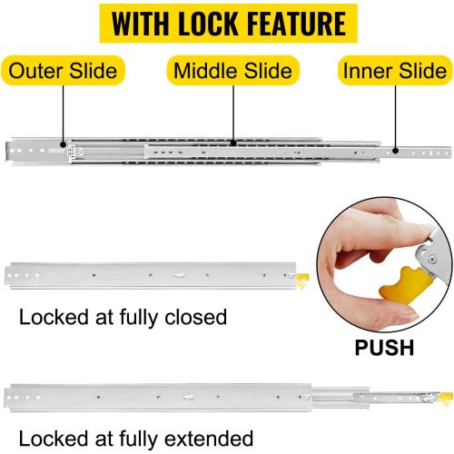 VEVOR Drawer Slides, 1 Pair 60inch Locking Drawer Slides, 500lbs Load Capacity (178 lbs When Fully Extended), Side Mount Ball Bearing Drawer Glides, Long Full Extension Drawer Slide