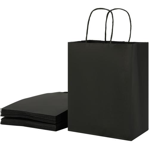 SUNCOLOR 25-Pack Black Gift Bags with Handles – 8x4.5x10 Medium Goodie Bags for Party Favors, Retail, Halloween & Weddings