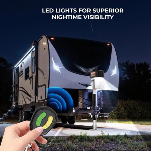 Upgraded 7500LBS Electric Trailer Jack, w/Remote Controls, RV Power A-Frame Tongue Jack with Built-in Spirit Level for Travel Trailer, 10.24-33.46 IP65 Waterproof, 12V DC Wiring, 5.9 Inch Foot Pad