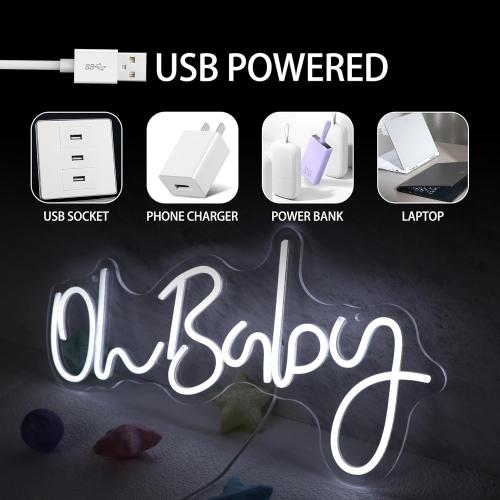 Size 21.7x10 Inch Oh Baby Neon Sign for Backdrop Wall Decor LED Neon Lights for Baby Shower Decorations Boy and Girl Baby Room Decor LED Light Up Sign for Party Decorations Photo Prop USB 21.7x10 Inch (white)