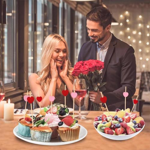 120 PCS Red Love Heart Shaped Cocktail Picks, Toothpicks for Appetizers | 4.7Inch Bamboo Fancy Tooth Picks Cocktail Skewers Sticks Selected for Appetizers, Weddings, Valentines Day