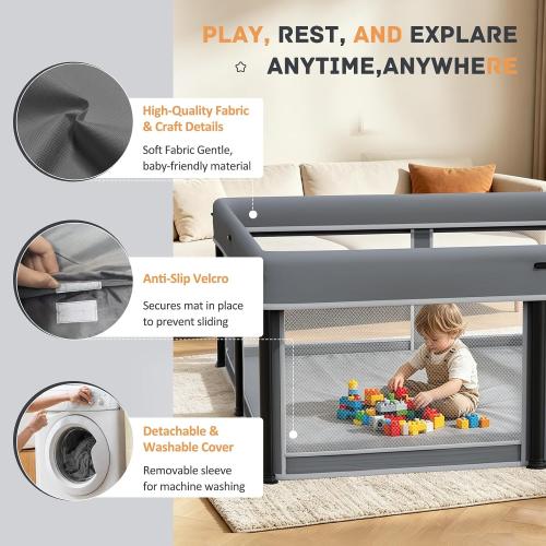TOREVSIOR Foldable Baby Playpen with Mat, 50×50 Collapsible Play Pen for Babies and Toddlers, Indoor & Outdoor Kids Safety Play Pen, Portable Play Yard, Foldable Baby Playpen with 50 Ocean Balls