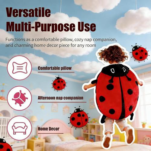 Wearable Lady Beetle Pillow, Giant Wearable Pillow Beetle-Inspired,Removable Oversized Lady Beetles Decorative Pillows,Funny Big Bug Plush Cushion for Kids and Adult (100CM / 40In)