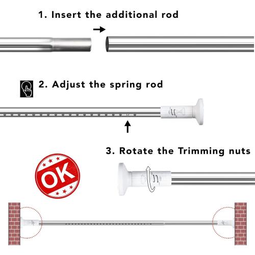 Umimile Tension Curtain Rod, 51-165 inches Adjustable Spring Shower Tension Curtain Rod, Stainless Steel Closet Rod for Windows or Shower, No Drilling, No Rust, Easy to Install