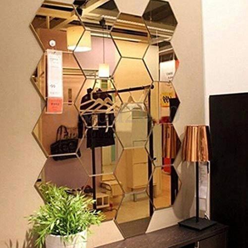 Mirror Wall Stickers - 12PCS Hexagon Art DIY Decorative Acrylic Sheet Plastic Tiles Home Living Room Bedroom Sofa TV Background Decal Decoration