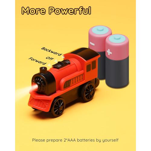 SainSmart Jr. Wooden Train Set Accessories, 2 PCS Motorized Train for Toddlers with Magnetic Connection, Battery Operated Train Compatible with All Major Brands, Gift for Kids Aged 3
