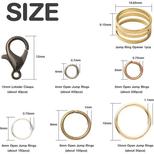 Jump Rings Kit With1000PCS Open Jump Rings 40PCS 12mm Lobster Clasps and Jump Rings Opener for Jewelry Making Keychains and Necklace Repair (Bronze)