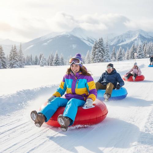Shappy 2 Pack 36'' 40'' 47'' Snow Tube Inflatable Snow Sleds Heavy Duty Sleds Adults for Winter Outdoor Sports Toboggan with Handles Thickened Bottom