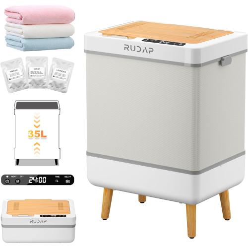 RUDAP Towel Warmer, 35L Large Towel Warmers for Bathroom, Foldable Blanket Warmer with Custom Fragrance, ETL Certification, Fast Heating, Fits 3 Large Towels, 2 Bathrobes, Blankets