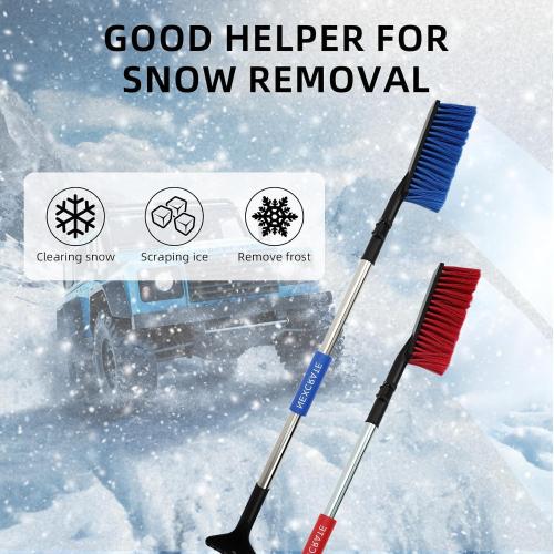 Extra Long Telescoping Car Snow Brush & Ice Scraper - Adjustable 35.2 to 51.57 Handle, Wide Bristles for SUV & Truck Windshields (Blue)
