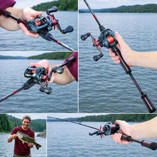 Sougayilang Fishing Rod Baitcasting Baitcaster Reel with 2-Piece Durable Carbon Fiber Casting Rod for Freshwater