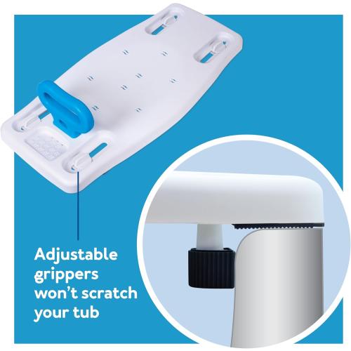 Carex Portable Shower Bench - Shower Bath Seat - Fits tub having width in the range of 19-28. Comfortable Contoured Seating Area with 300 Pound Weight Capacity, Portable and Easy to Store