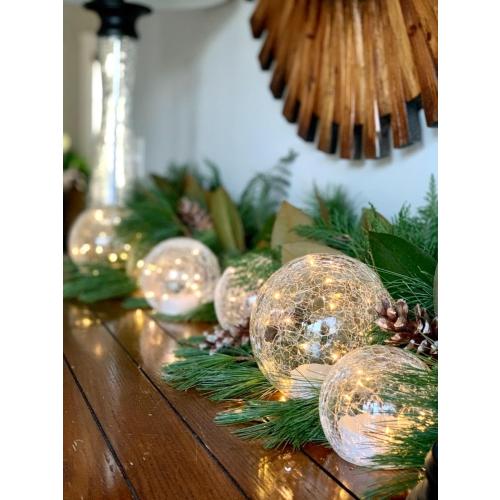 Crackle Globe LED Lamp Battery Operated , Lighted Glass Orb for Festival Christmas Decoration, Gold Mercury Glass Ball Light for Living Room Indoor (No Timer)