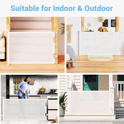 HAMOPY Retractable Baby Gate, 33 Tall, Extends up to 55 Wide, Durable Auto-Lock Baby Gate for Stairs, Mesh Dog Gate and Child Safety Gates for Doorways, Hallways, Indoor, Outdoor(White)