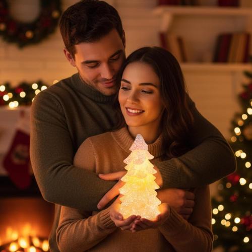 Glooglitter 2 Pcs 5.5 White Christmas Tree Flameless Candles Glittering Real Wax Flickering Battery Operated LED Handmade Carved Candles for Xmas Party Decoration Gifts