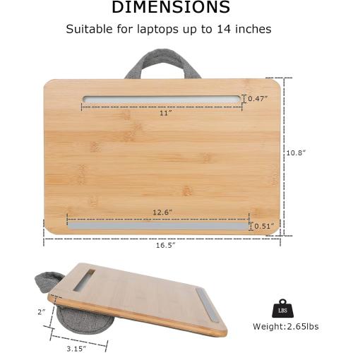 SUMISKY Portable Laptop Desk with Cushion and Phone Holder Bamboo Laptop Stand for Sofa Fits Up to 14 Inches